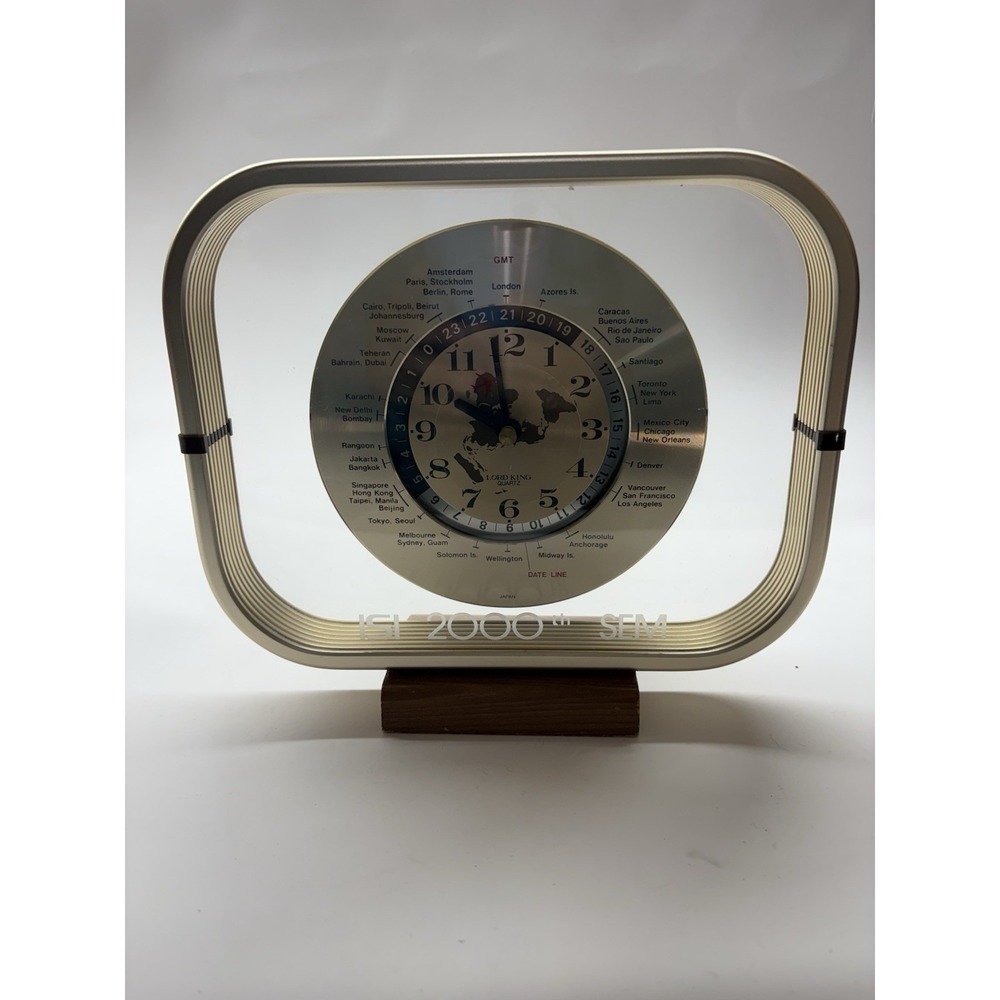 Vintage Lord King Quartz Mantel Shelf World Clock Japan Airplane Mid Century